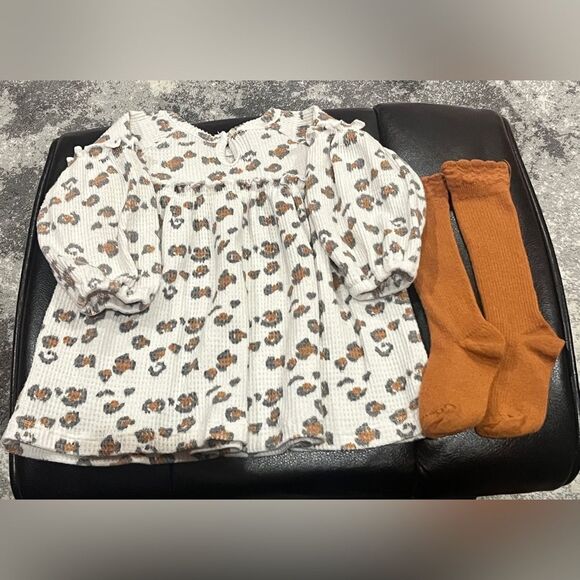 RZ By Rachel Zoe Animal Print Dress With Long Knee Socks Infant Girl 3-6 M - Picture 3 of 9